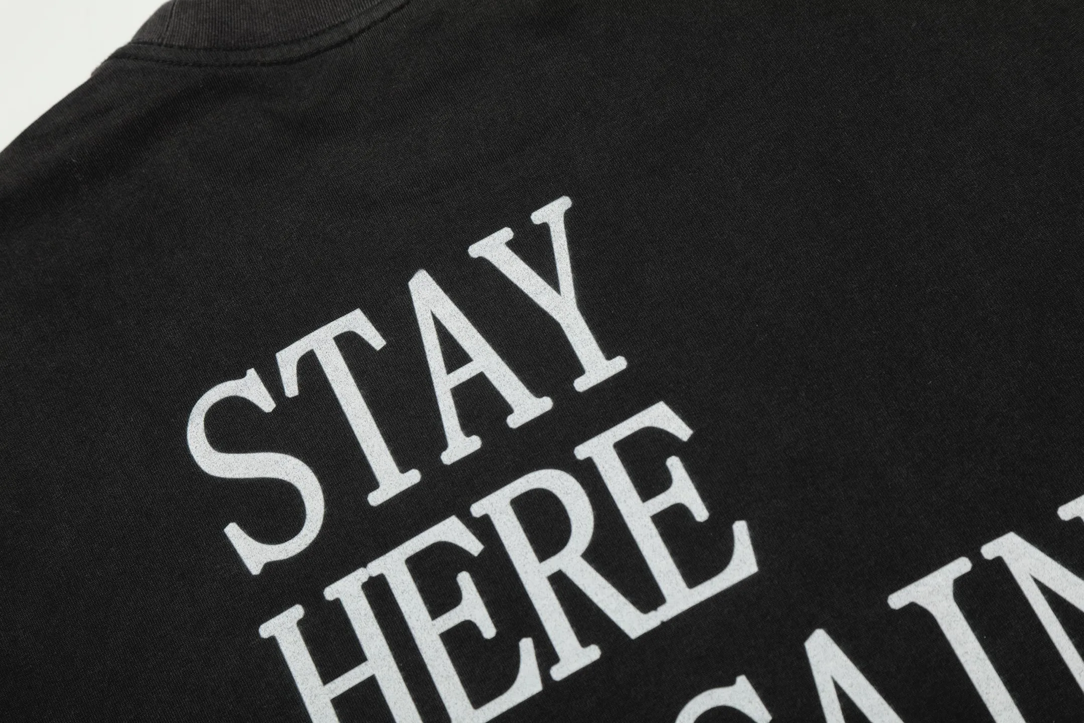 VT438 P160💰 Saint Michael 25SS new "STAY HERE" Star Wars joint letter print direct-injection printing retro washed distressed long-sleeved T-shirt small neck design digital direct-injection printing high street retro heavy distressed washed Vintage long sleeves Size: S M L XL